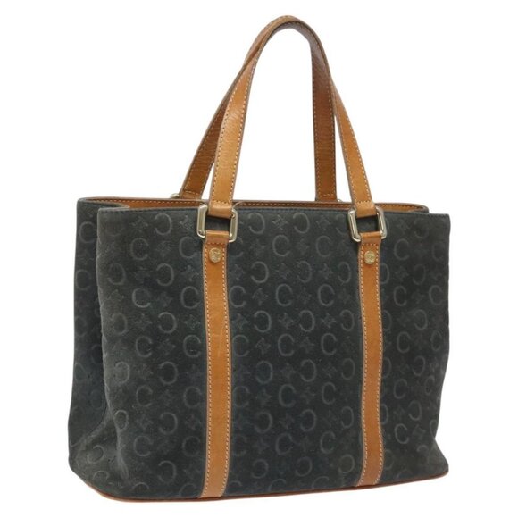 CELINE C Macadam Canvas Hand Bag Suede Gray Gold Auth mr1055 - Picture 1 of 16